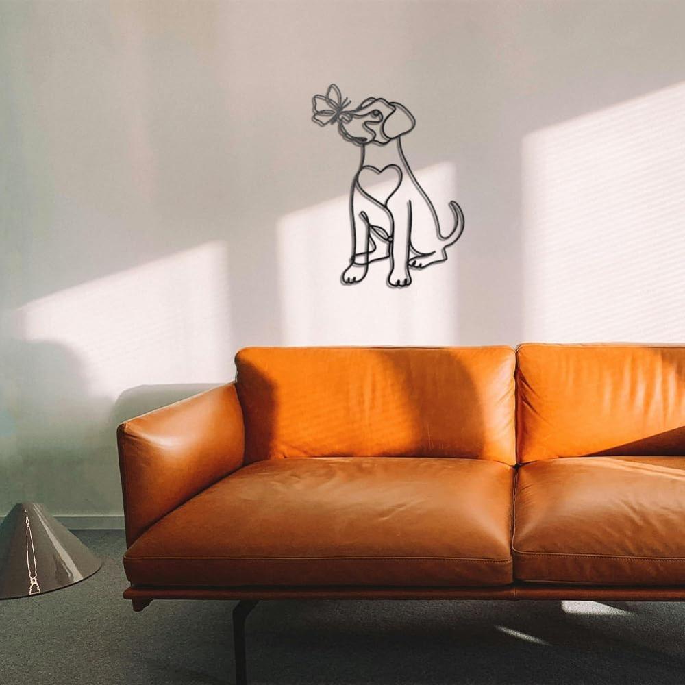 Minimalist Dog Butterfly Metal Wall Art, Abstract Silhouette Sculpture, Modern Line Hanging for Home Living Room Bedroom Balcony Garden 8.7x11.8Inch