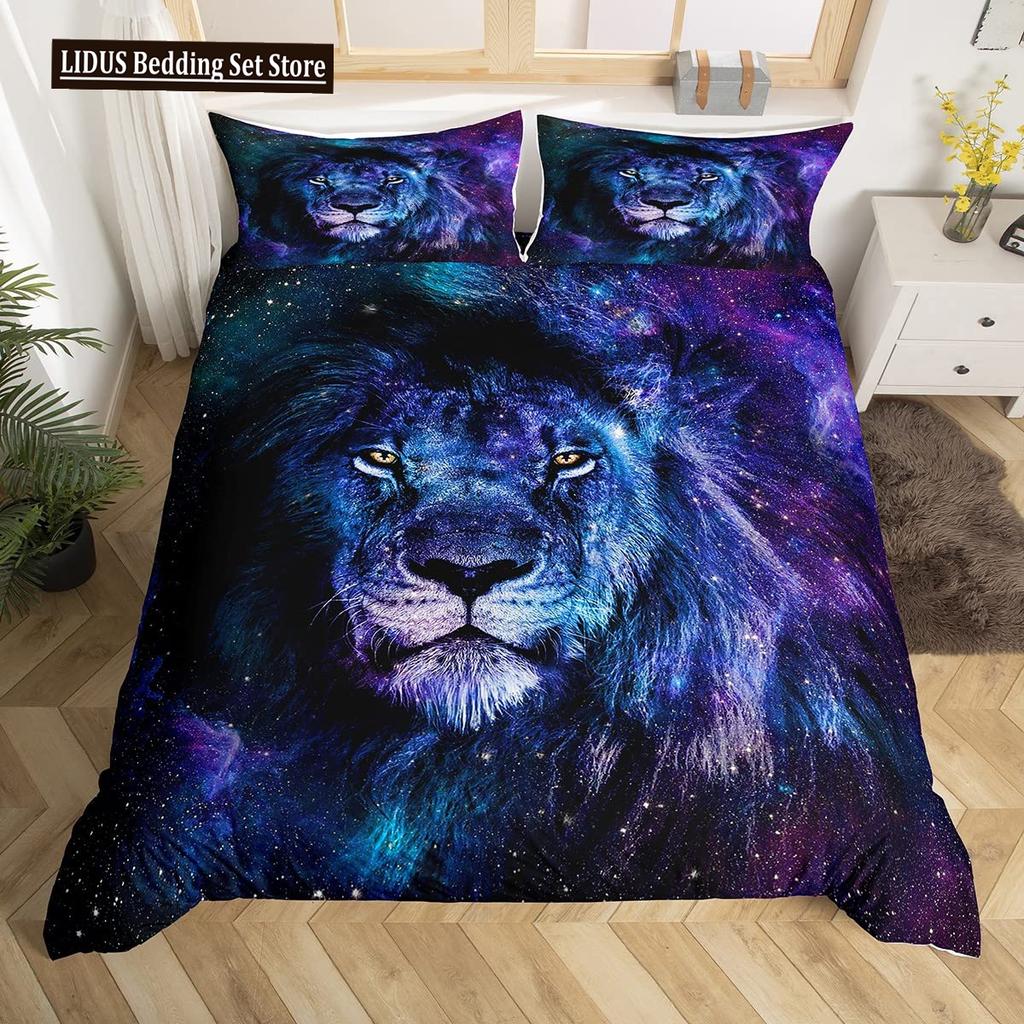 Lion Rose Duvet Cover Sets King Size Animal Floral Print Polyester Comforter Cover Nature Theme Bedding Set For Kids Adult Teens