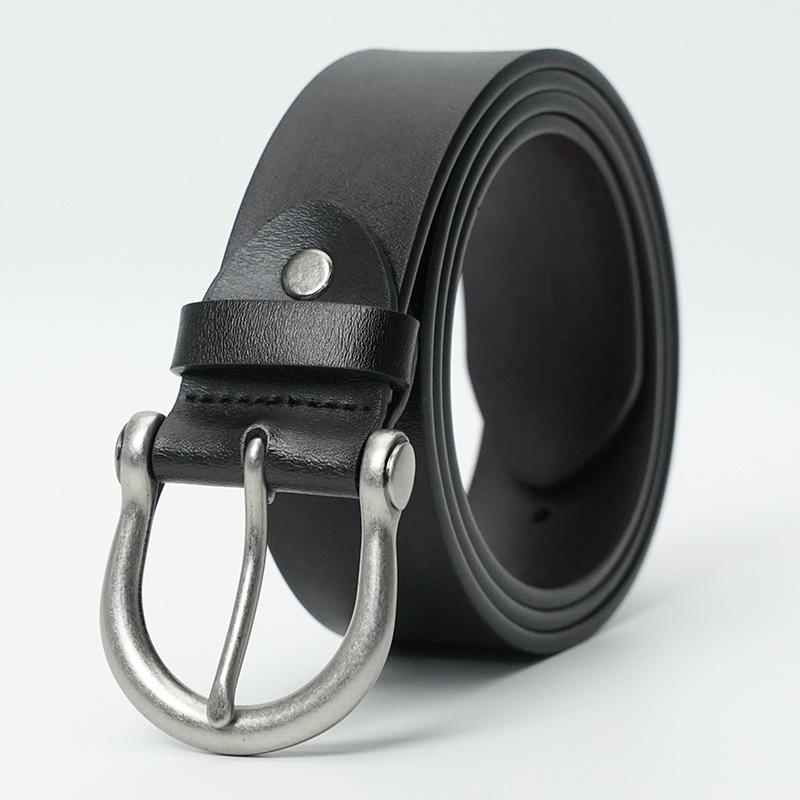Men's Retro Genuine Leather Belt - Pin Buckle Cowhide Waist Belt for Business and Casual Wear, Suitable for Middle-Aged and Young Men.
