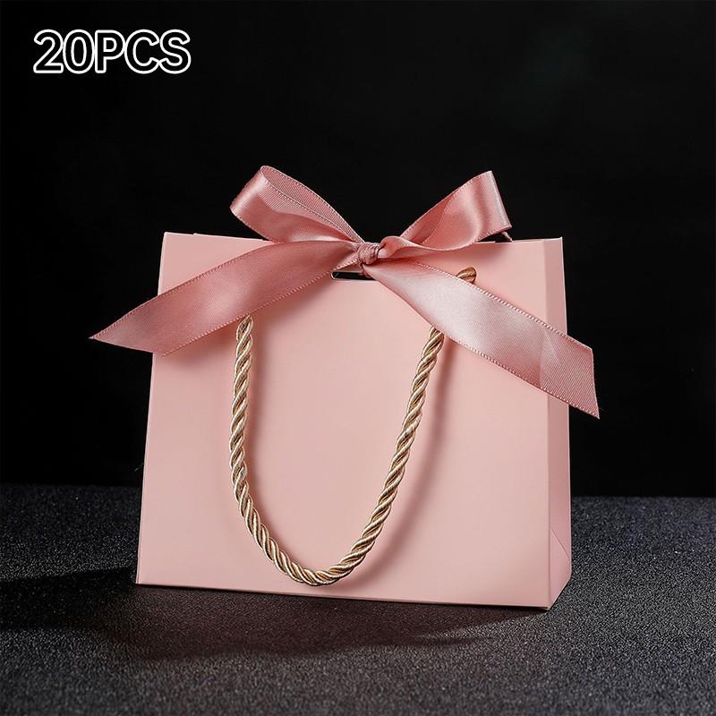 20pcs Pretty Gift Bag Packaging Bag Ribbon Fashion Butterfly-knot Paper Bags Fashion Solid Color Tote Bag Packaging Supplies