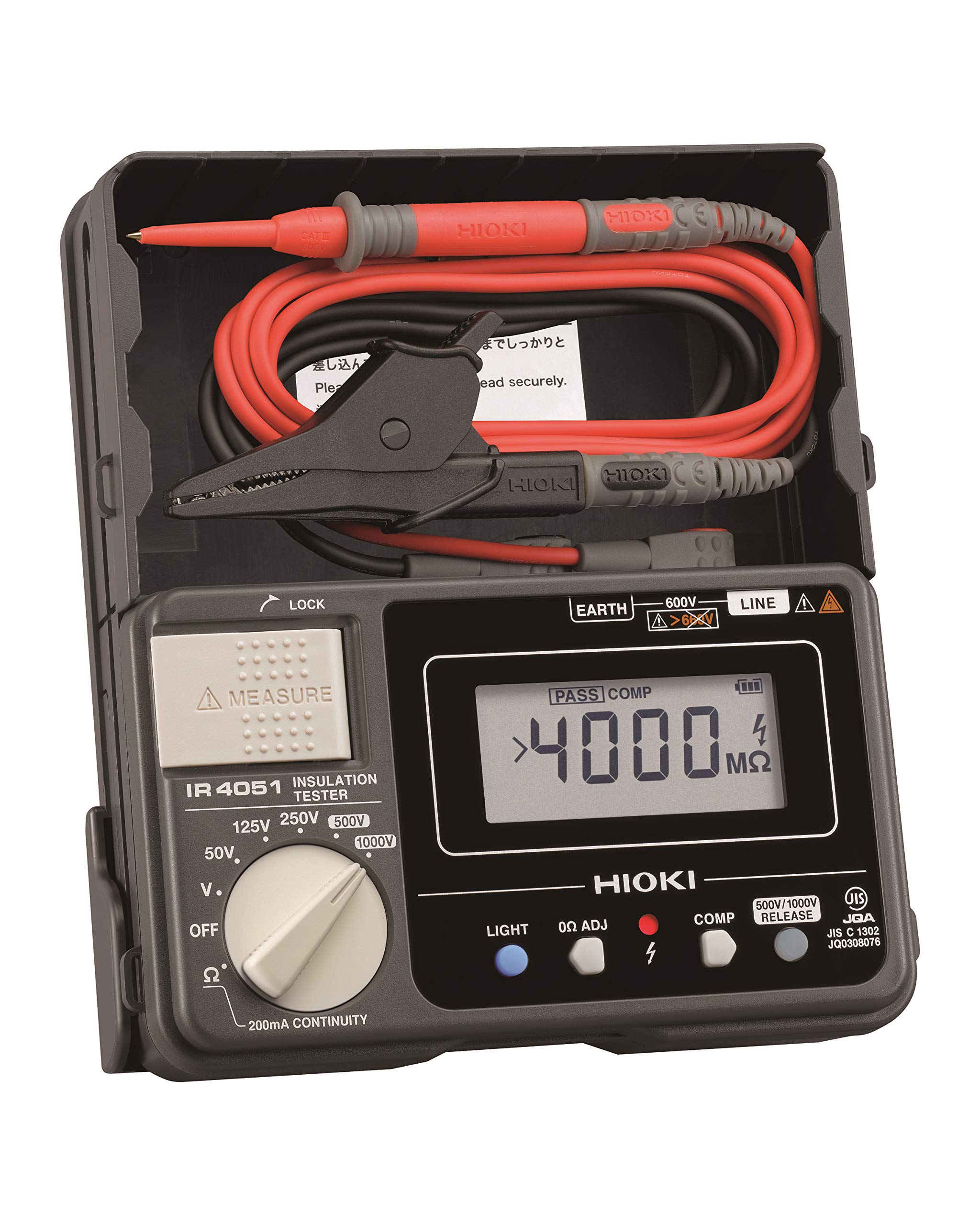 

HIOKI Insulation Resistance Meter IR4051-10 Test Lead L9787 Accessories JIS Certification Made in Japan Rating 5 Ranges DC 50V 125V 250V 500V 1000V