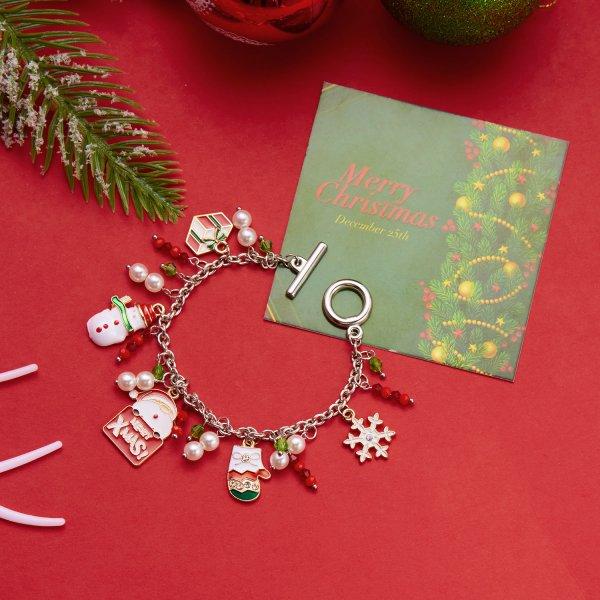 Christmas Chain Bracelet for Women Sweet Christmas Tree Snowflake Santa Claus Bell Bracelet Xmas Holiday Party Jewelry