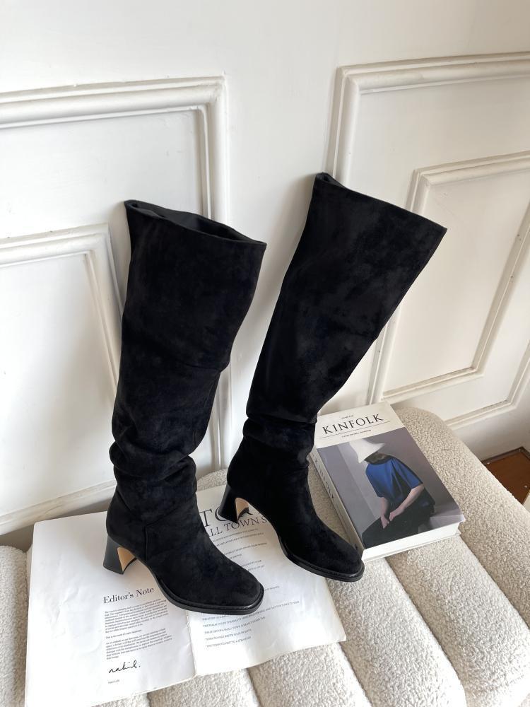 Big Tube Circumference Boots New Thin Stacking Boots Thick Heel High Boots High Heel Knight Boots Square Head Small Thick Leg Boots