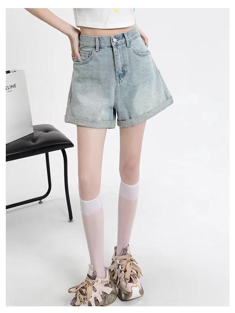 2024 Women's High Waist Slimming Rolled Edge Denim Shorts - Trendy European Style