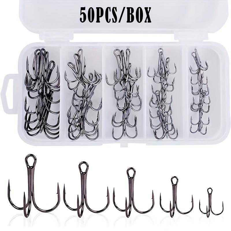 50pcs Barbed Fishing Treble Hooks Mix 2-10# High Strength Carbon Steel Hooks for Ice Sea Carp Fishing Lure Sharp Durable Tackle 260319