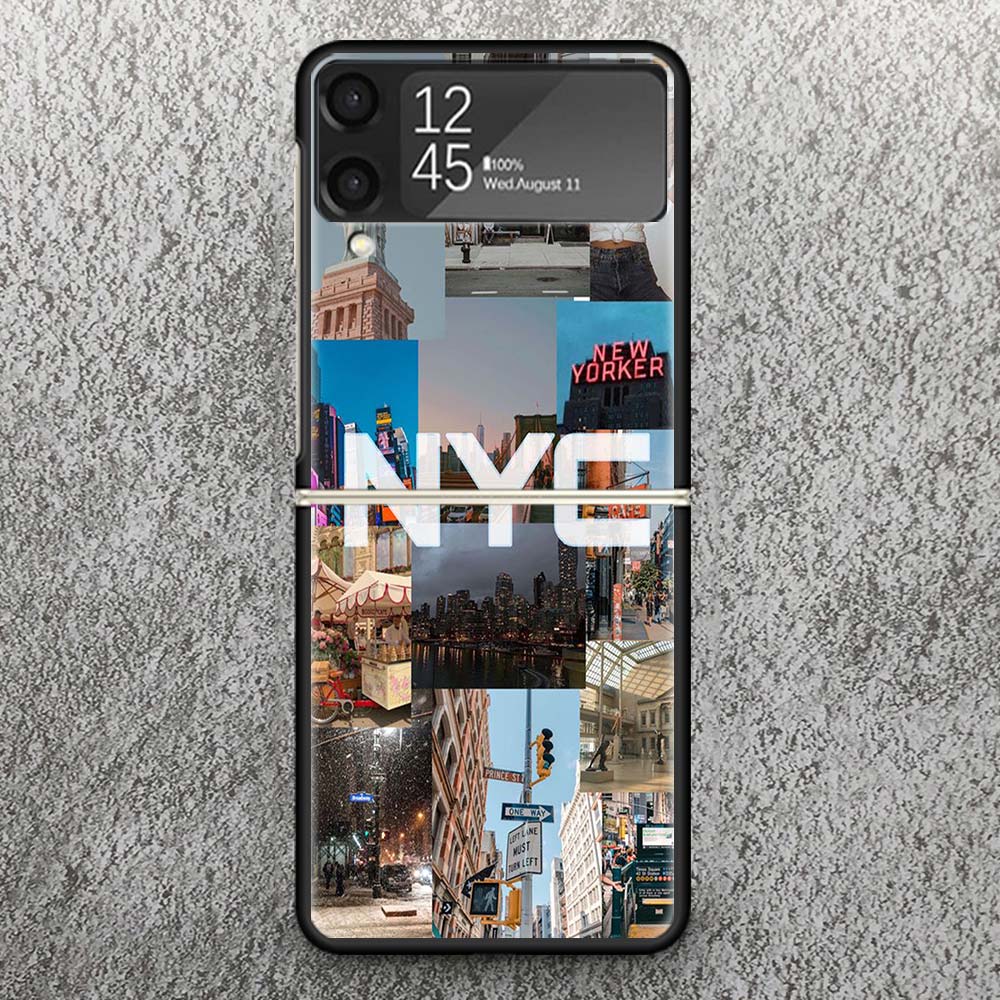 NYC New York City Print Case For Samsung Galaxy Z Flip 3 4 5 6 7 5G Phone Shell Flip7 Flip6 Flip5 Flip4 Flip3 Pattern Cover For