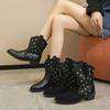 Mode Damen Schuhe 2024 Mode Ärmel Damenstiefel Herbst Runde Zehe Niete Einfarbig Kurzer Schaft Klobige Absätze Große Größe Westernstiefel