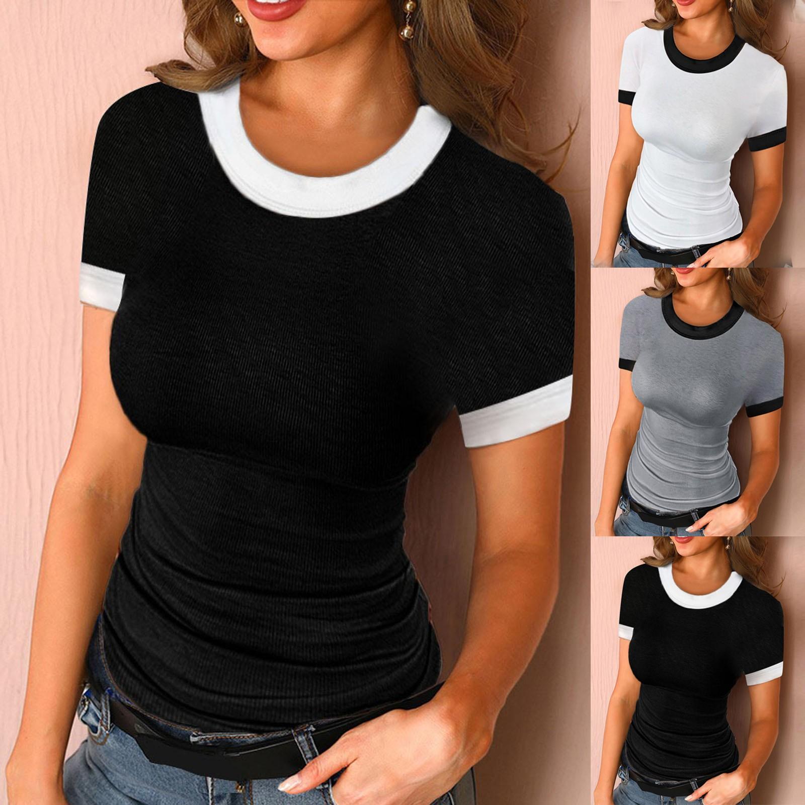 

Модная женская тонкая футболка с короткими рукавами, лоскутная трикотажная блузка, топы