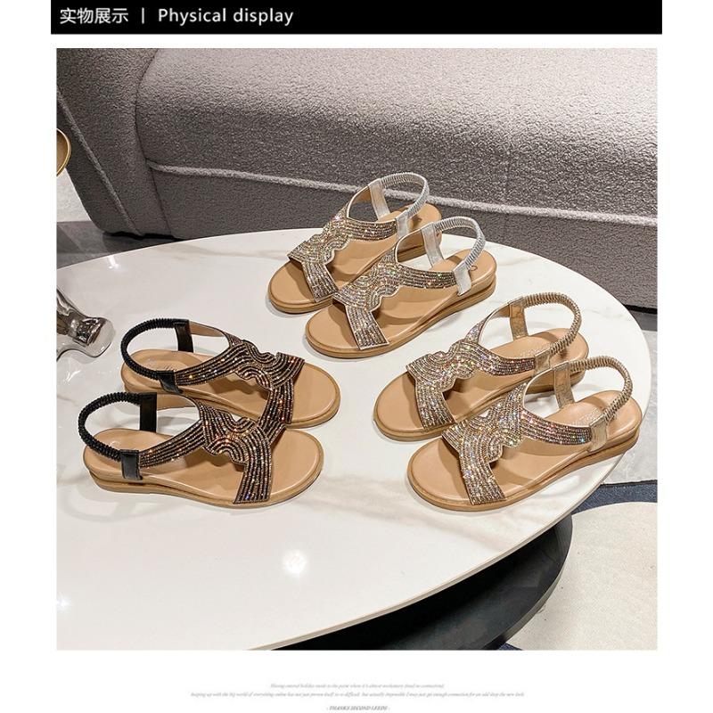 Sandály na klínku Dámské Sezónní Módní Kamínkové Boty Římského Střihu s Otevřenou Špičkou