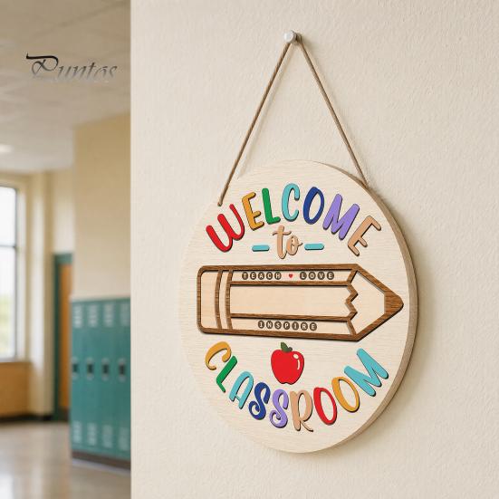Classroom Decor Sign Wooden Welcome for Door, to Our Round Front Door Hanging Hanger, Sign, Back School Preschool Decoration Hanger