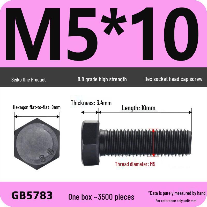 Black High-Strength Grade 8.8 Hex Bolt Screw Set (M4-M12)