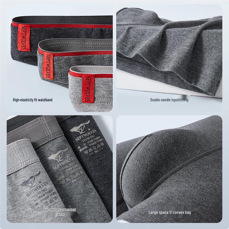 Qipilang Men's Pure Cotton Mid-Waist Boxer Briefs