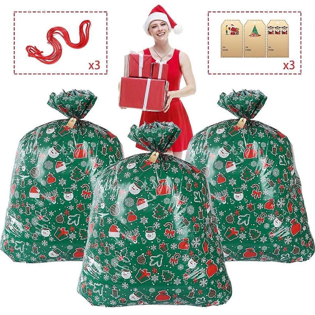 Christmas giant plastic bags, extra-large Christmas gift bags, 36*56 pieces, 3-pack