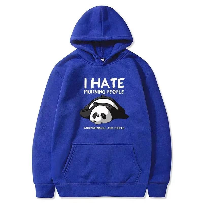 2026 Vintage Funny Lazy Panda Graphic Hoodie I Hate Morning People Sarcastic Quote Print Pullover Hooded Sweatshirt Unisex Casual Streetwear Tops
