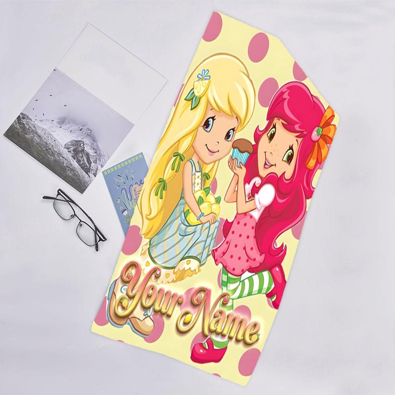 1pc Princess Strawberry Beach Towel with Custom Name, Beach and Seaside Swimming Pool Equipment, Fashion Pattern, Rectangular, Travel Essential