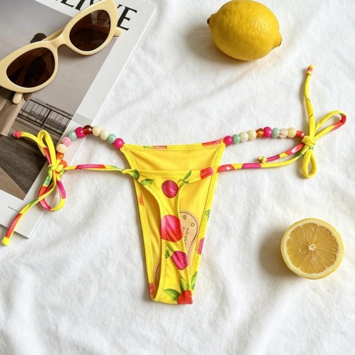 Three-point printed bikini strap-up neck sexy thong swimsuit female split bikini