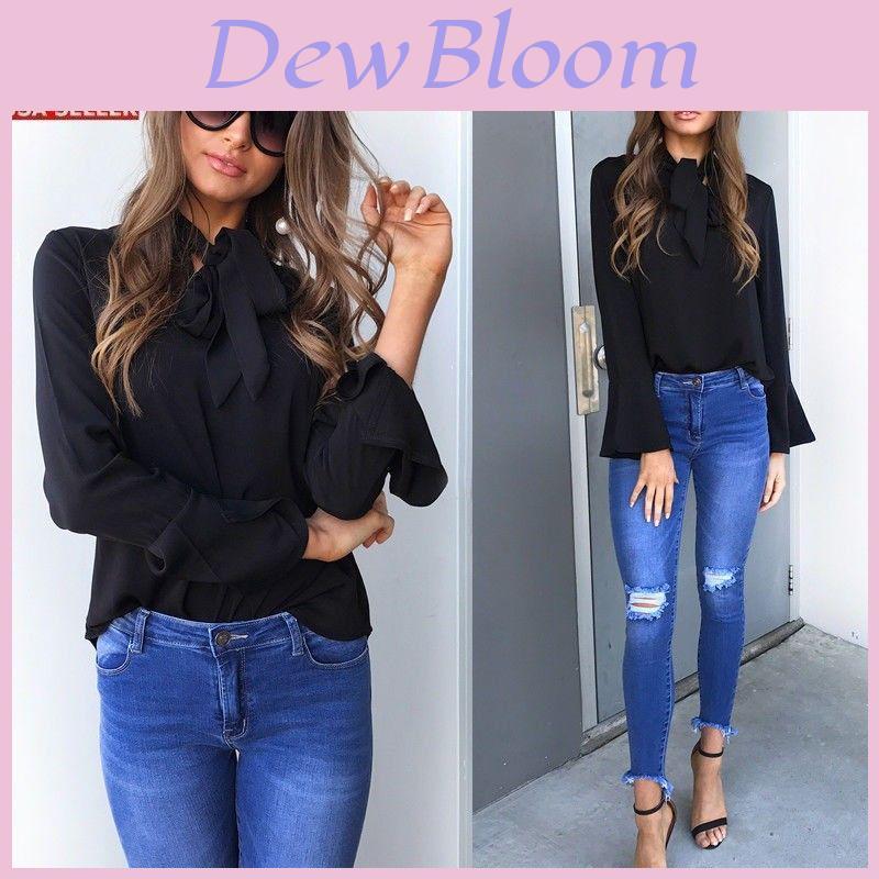 Solid Color Ladies Casual Tops Women Summer Loose Top Long Sleeve Blouse For Daily Wear