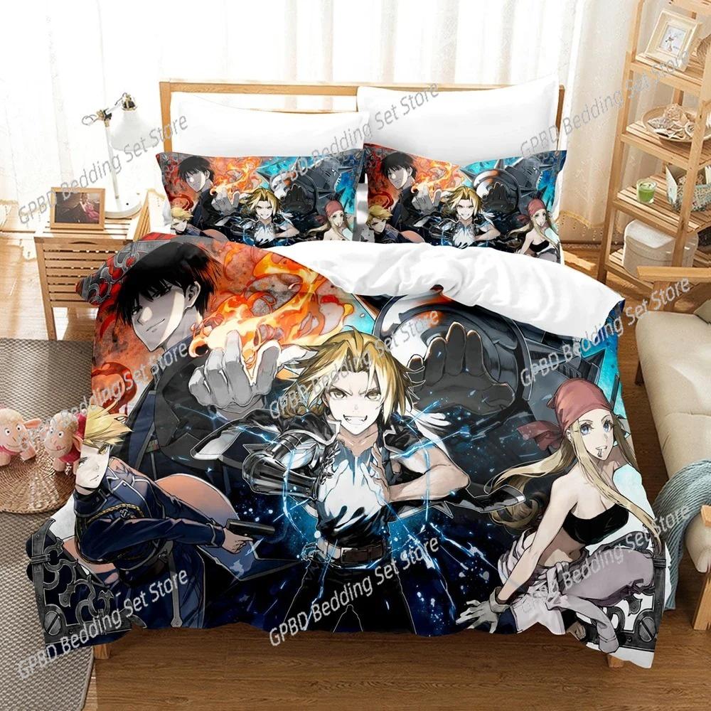 Set Biancheria da Letto Anime Fullmetal Alchemist Copripiumino Coperta per Camera da Letto Singolo Twin King Size Coperta Trapuntata Tessile per la Casa