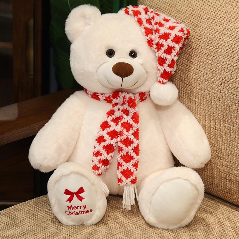 New Cute Scarf Teddy Bear Stuffed Toy Christmas Bear Decoration New Year Throw Pillow Party Knitted Scarf Doll Holiday Gift