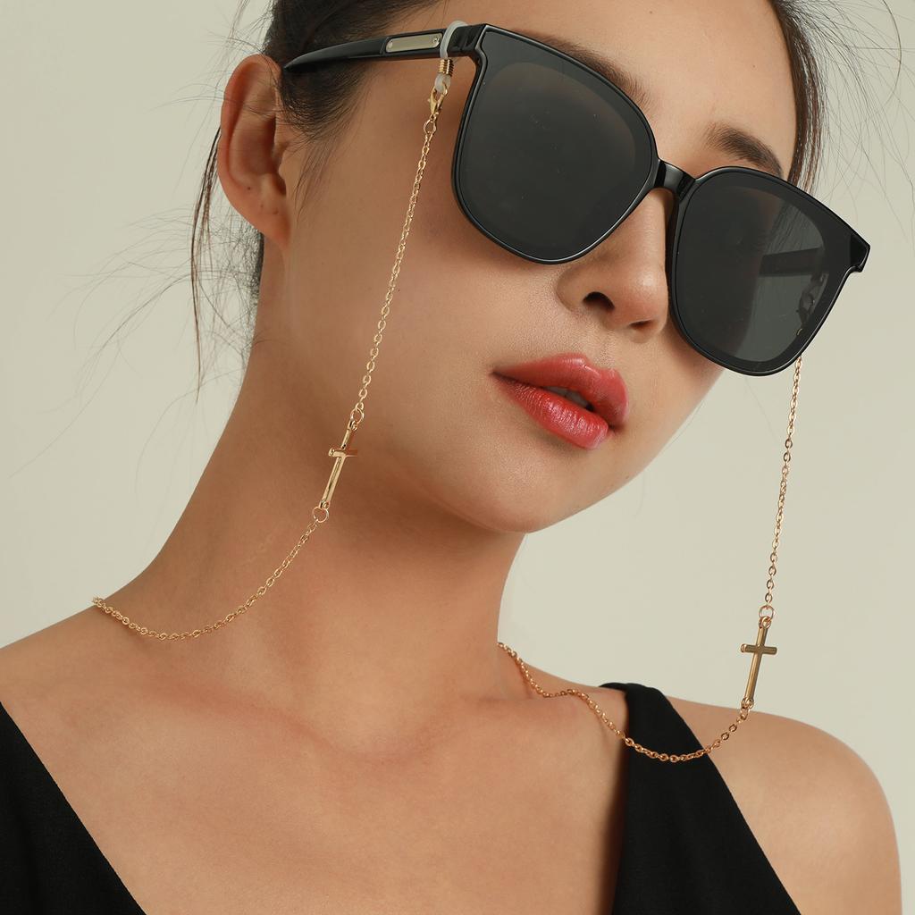 European and American Jewelry, Symmetrical Metal Cross Glasses Chain Female, Simple Temperament Multi-purpose Mask Non-slip Lanyard