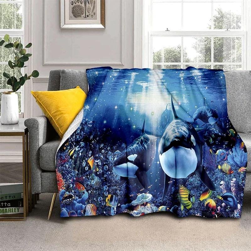3D Underwater World Seabed Cartoon Blanket,Soft Throw Blanket for Home Bedroom Bed Sofa Picnic Travel Office Cover Blanket Kids