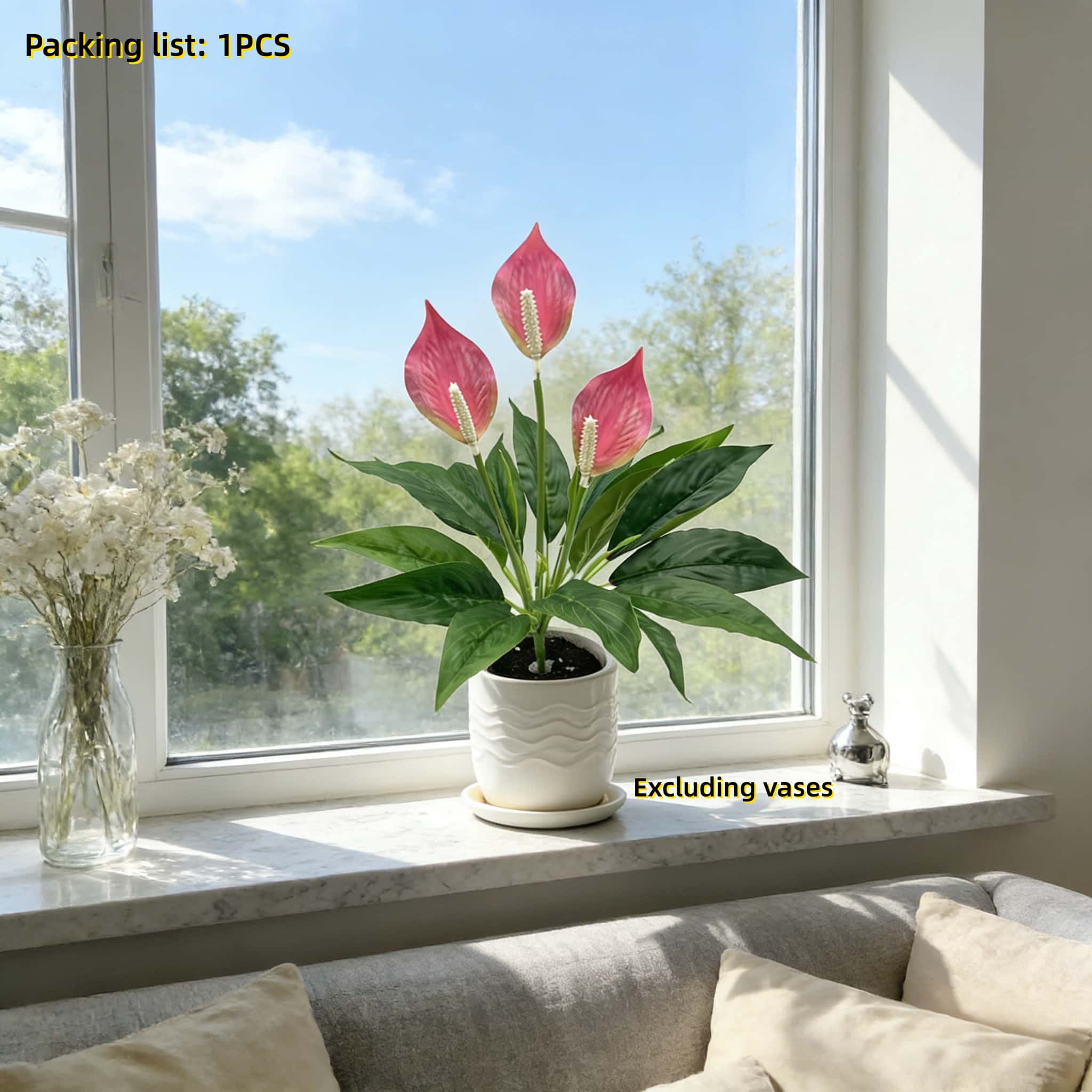 

1/3 шт. Искусственное растение Лилия мира Спатифиллум Реалистичное для Сада Патио Балкона Летней Свадьбы Отпуска В помещении На улице Декор розовый