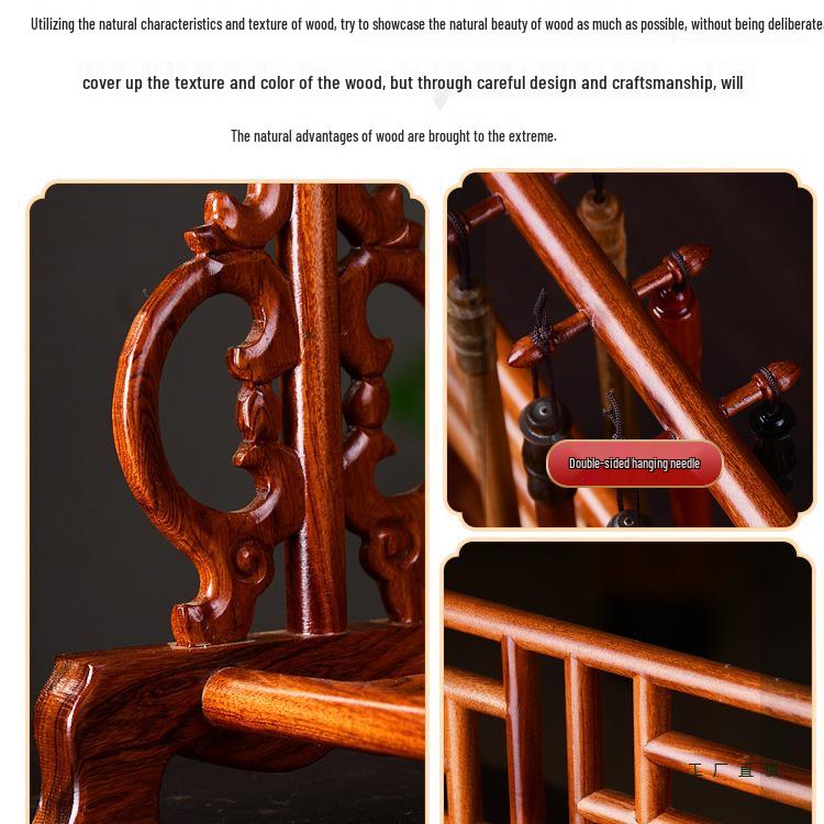 Rosewood Calligraphy Brush and Pen Holder - Solid Wood Rack for Study Treasures