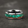 Fashion 8mm Men Stainless Steel Ring with Koa Wood and Peacock Stones Inlay Rings for Men Women Wedding Jewelry Drop Shipping
