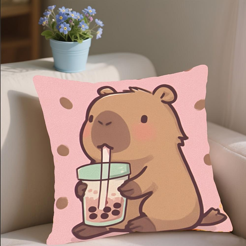 Kawaii Capybara Boba Kissenbezug Süßes Cartoon Bubble Tea Tierdruck Kissenhülle Für Sofa Couch Ästhetische Zimmerdeko