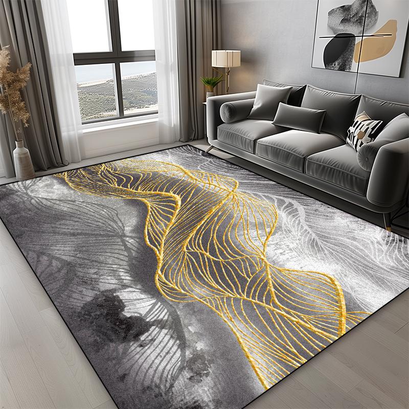 Severský moderní koberec se zlatou linií do obývacího pokoje, luxusní domácí dekorace, protiskluzový koberec velkých rozměrů pod pohovku, ložnice, šatna, vchodová rohožka