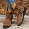 Autumn and Winter New Fringed Boots Women's Fashion Platform Small Wedge Boots Frosted Suede Round-toe Booties