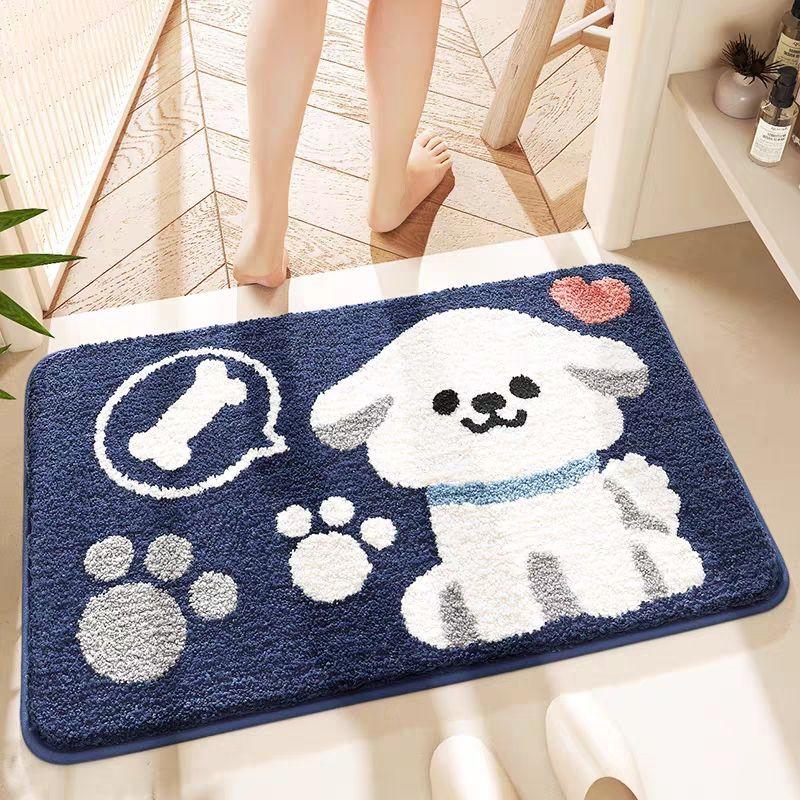 Cartoon bathroom absorbent floor mat, home toilet, bathroom imitation cashmere thick foot mat, children's room door mat