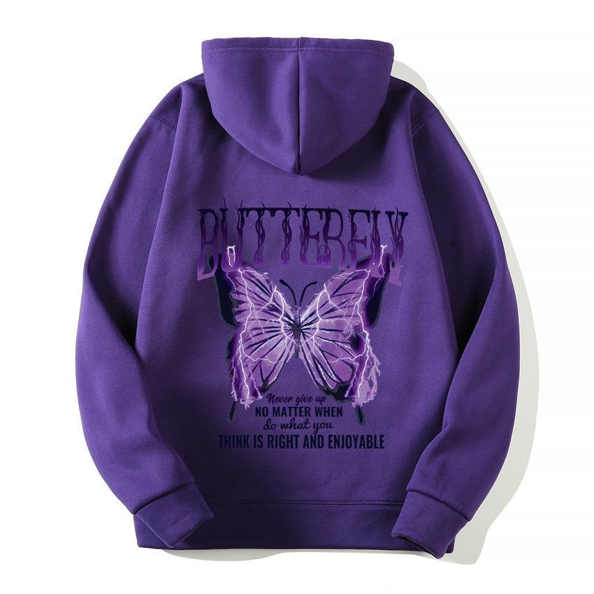 2025 European and American new letter fashion multi-color butterfly casual hooded fleece sweater