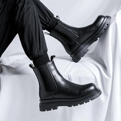 Luxury Brand Men's Chelsea Boots Fashion High Top Casual Leather Boots Winter Plush Warm Snow Boots for Men Platform Boot Botas