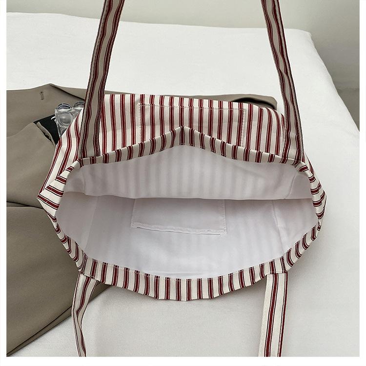 Ctrast Color Stripes Women Shoulder Bags Versatile Ladies Large Capacity Tote Bag Lightweight Portable Female Shopping Handbag