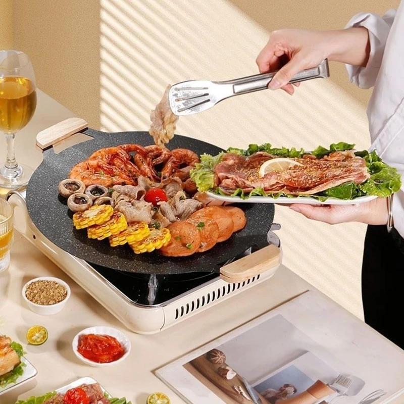 30CM Non-Stick Outdoor BBQ Grill Pan Beautiful Stovetop Baking Tray Korean Roasting Plate for Camping