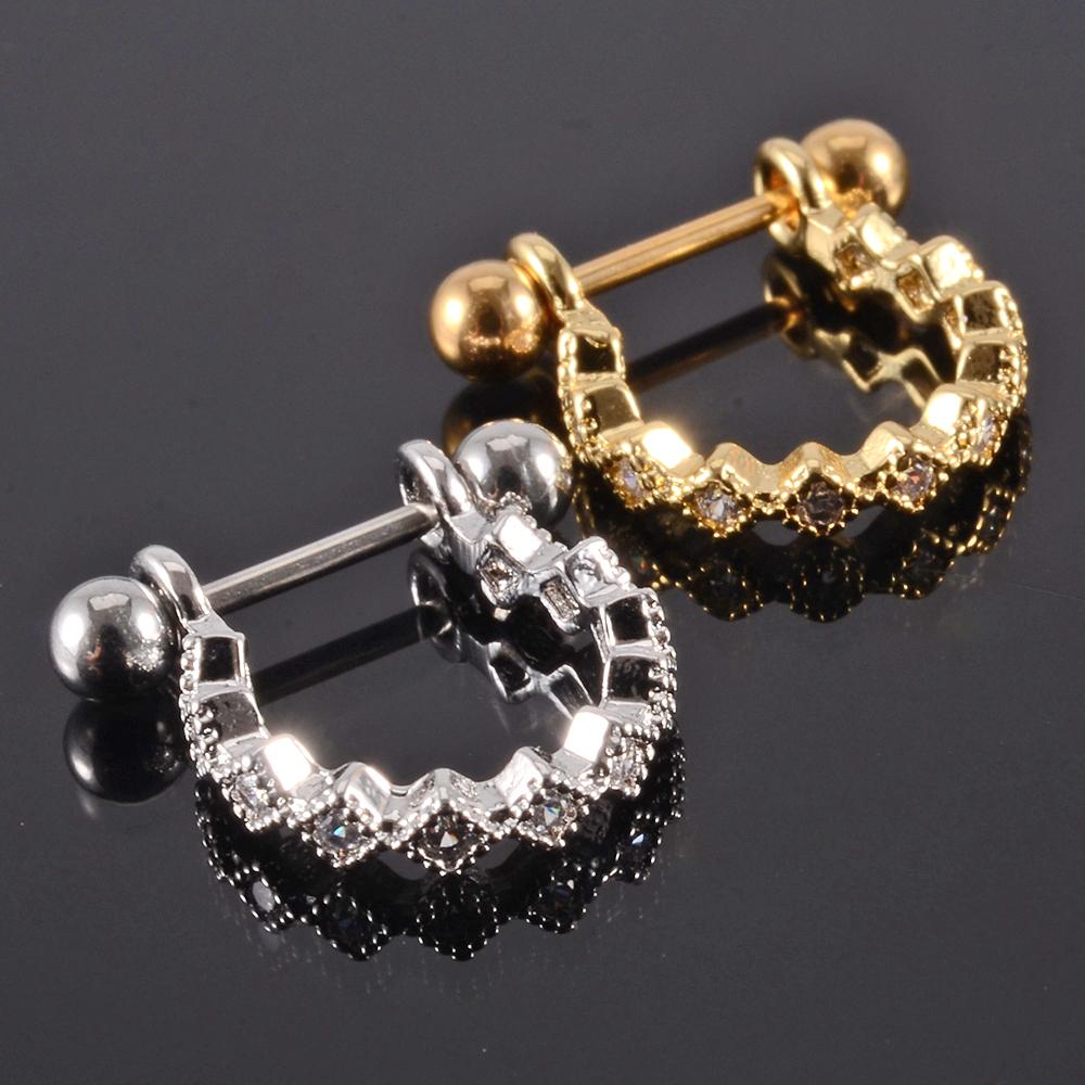 1pc Ear Tragus Cartilage Ring Stainless Steel Barbell With Cz Hoop Cartilage Cuff piercing Helix Daith Rook Lobe Earrings