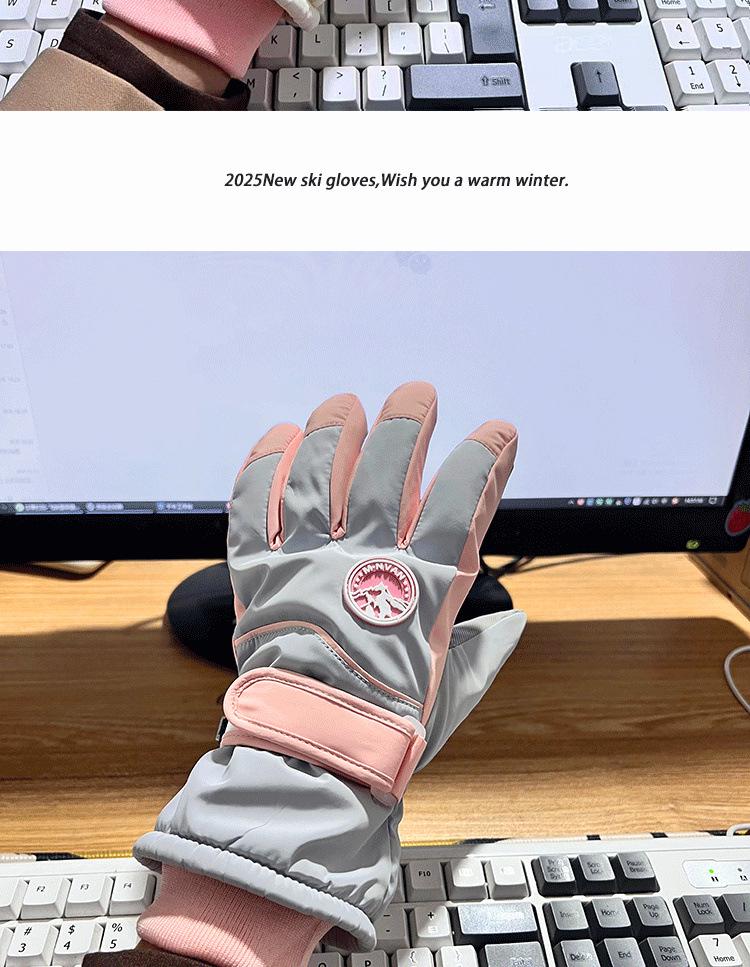 Women's Winter Ski Gloves: Warm, Thickened, Touchscreen-Compatible, Windproof, Water-Repellent, and Stylish Velvet-Lined for Outdoor Riding.