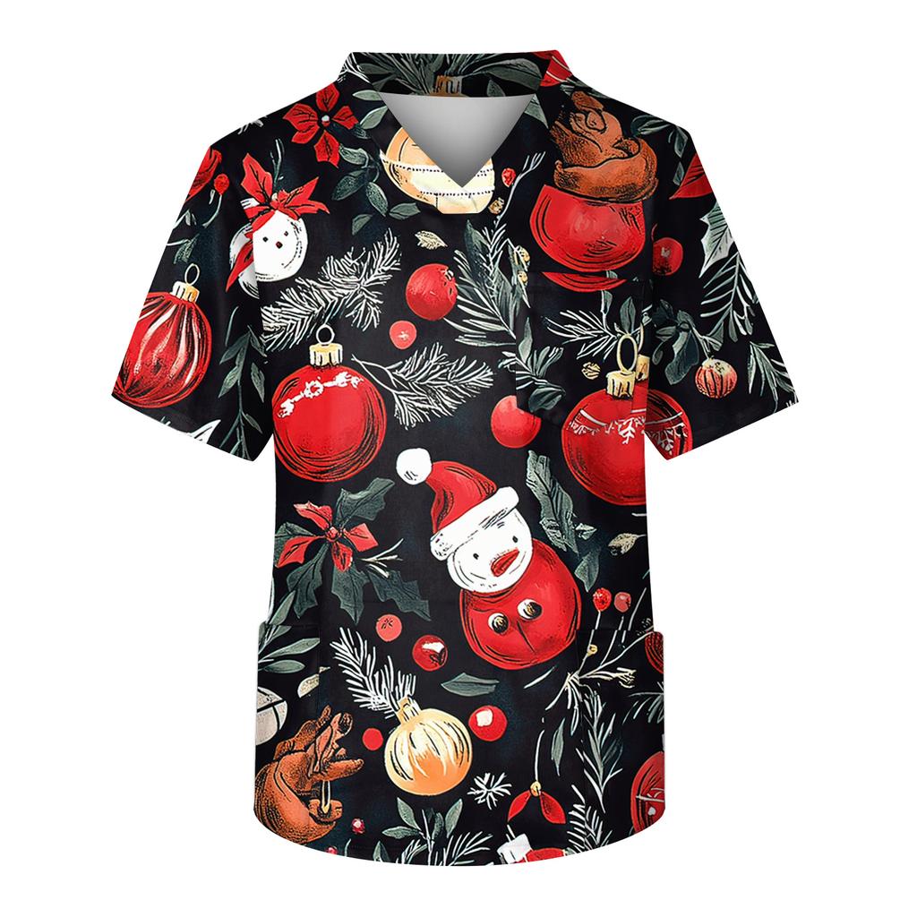 Men's Short Sleeve V-Neck Print Chest Pocket Care Top