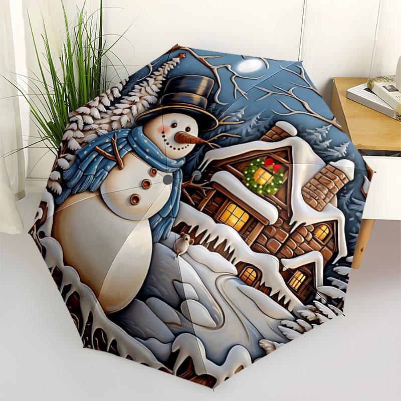 

1pc Snowman Winter Scene Automatic Umbrella Portable Home Essential Umbrella, Iron Umbrella Structure Suitable for All Seasons yy251123141