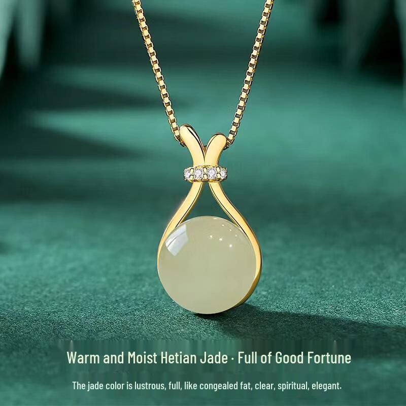 Lucky Bag Hetian Jade Titanium Steel Women's Necklace - Light Luxury Pendant Clavicle Chain, Simple Ins Choker.