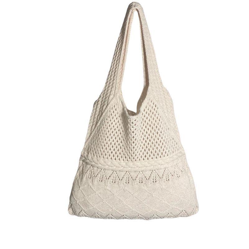 Korean Hollow Knit Women's Large Capacity Shoulder Tote Handbag