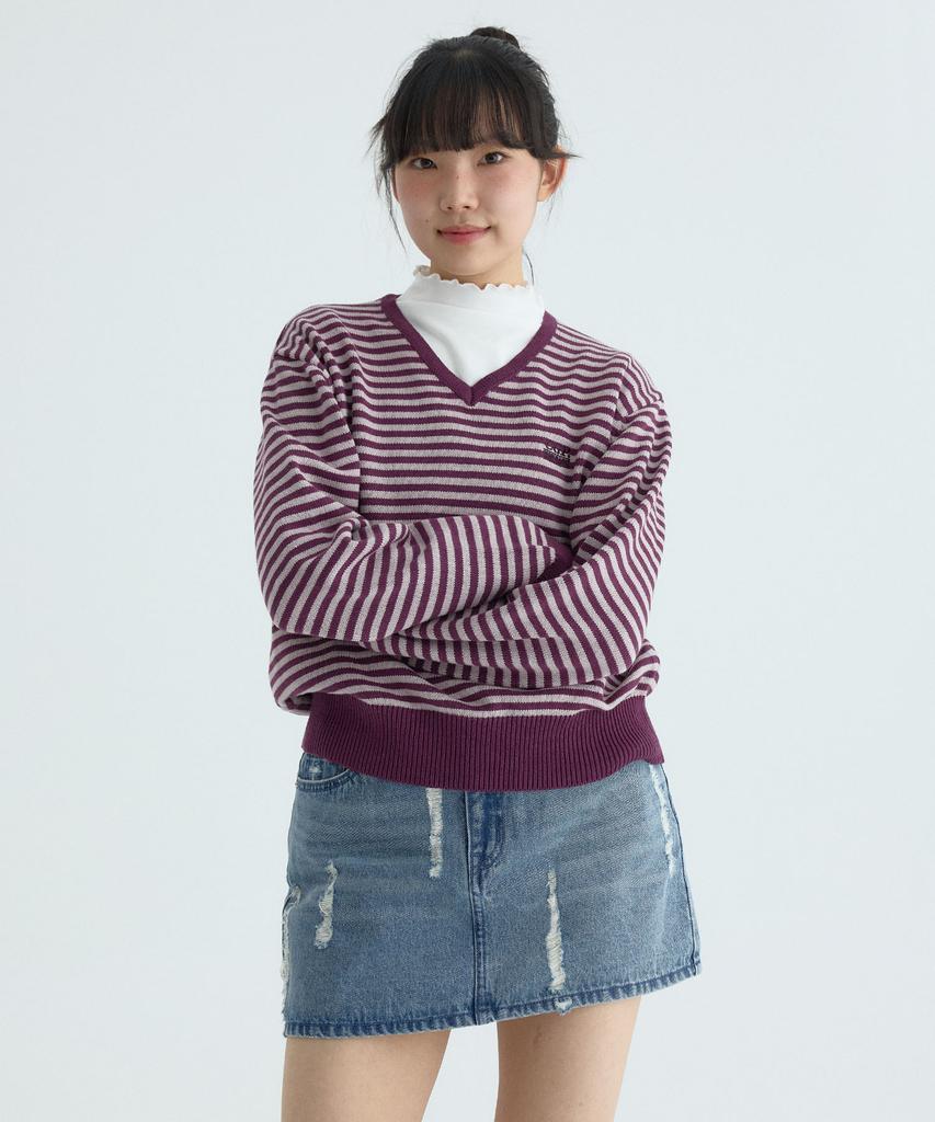 CGP (Women) Striped V-Neck Knit - Purple