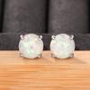 Round Synthetic Opal Earrings, Four Pronged Bezel Set White Fire Opal Women's Earrings, Minimalist Basic Jewelry Gift