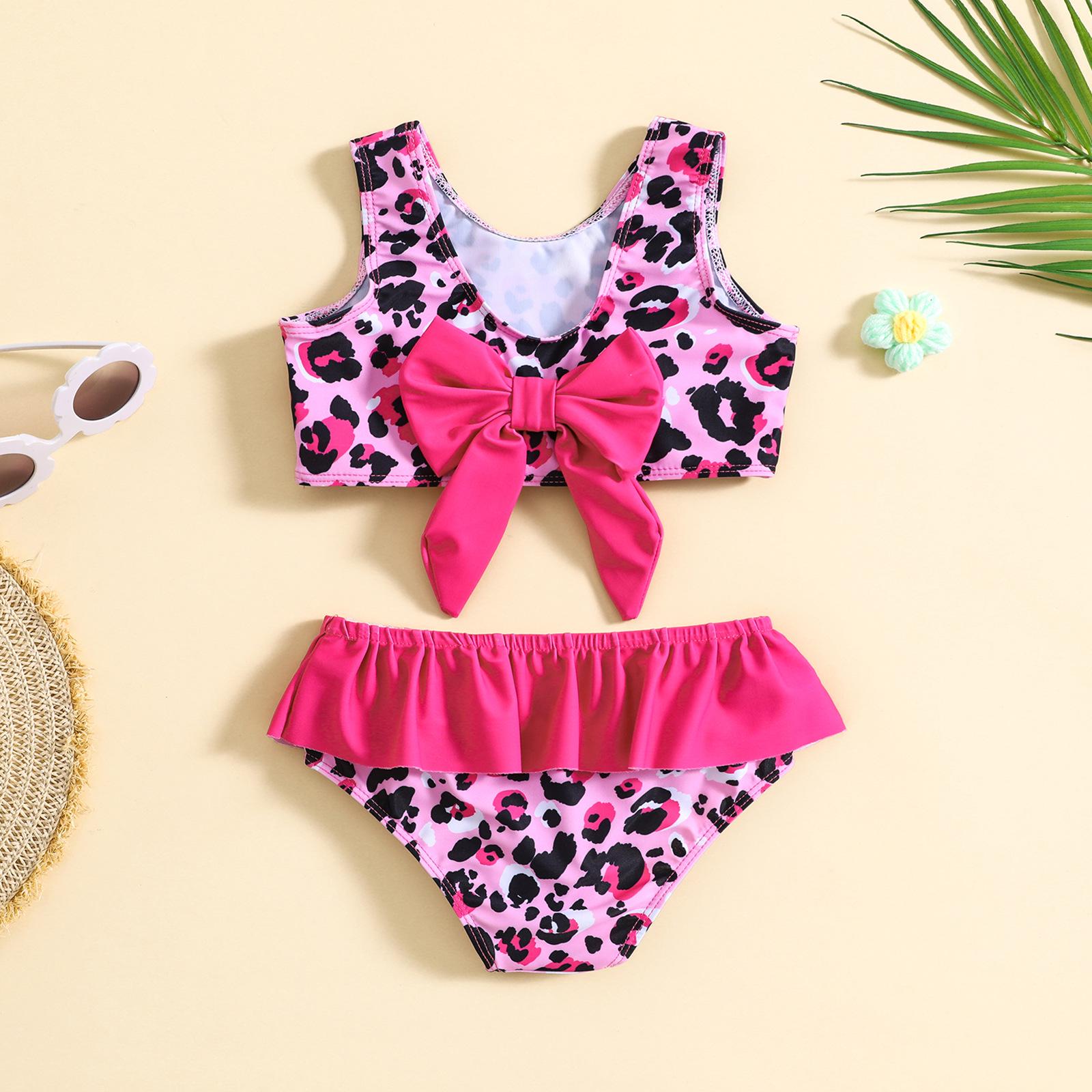 

Girls Butterfly Leopard Print Swimsuit Set 100 фуксія