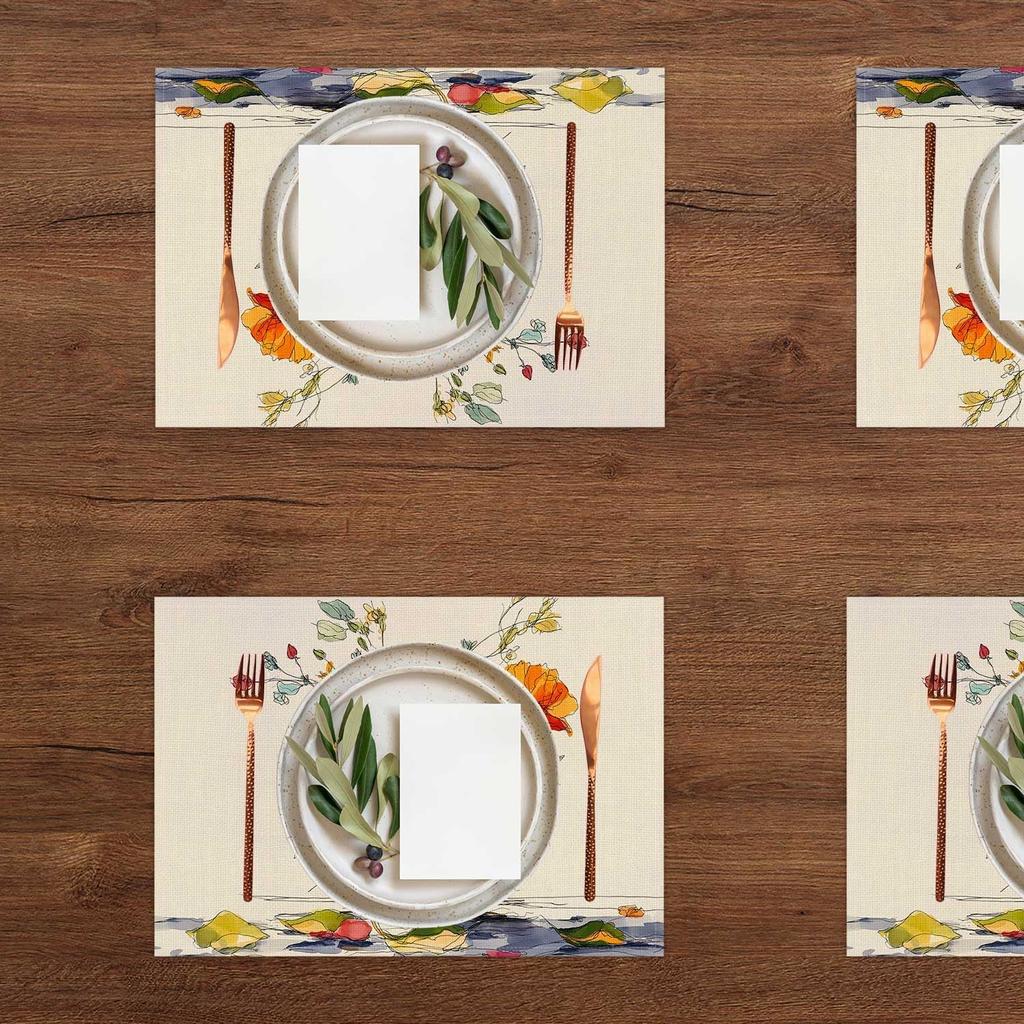 Watercolor Line Flowers Placemat Set of 4 Spring Summer Floral Placemats Seasonal Table Mats for Indoor Outdoor Home Kitchen Dining Decor Party Farmho