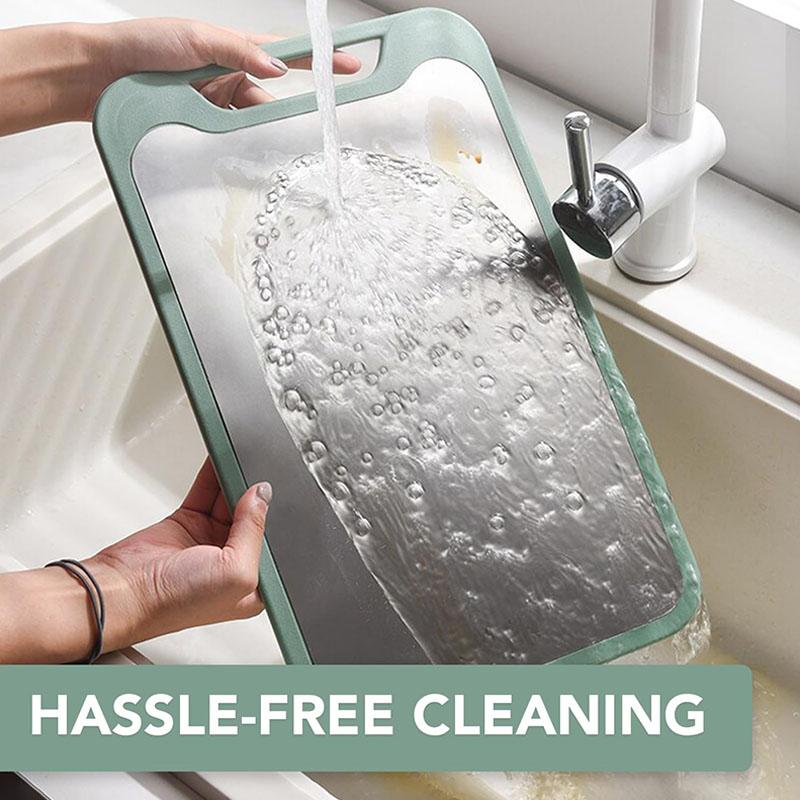 2-in-1 Cutting Board, Double-Sided Stainless Steel and PP Cutting Board for Kitchen, Professional-Grade Chopping Board with Skid