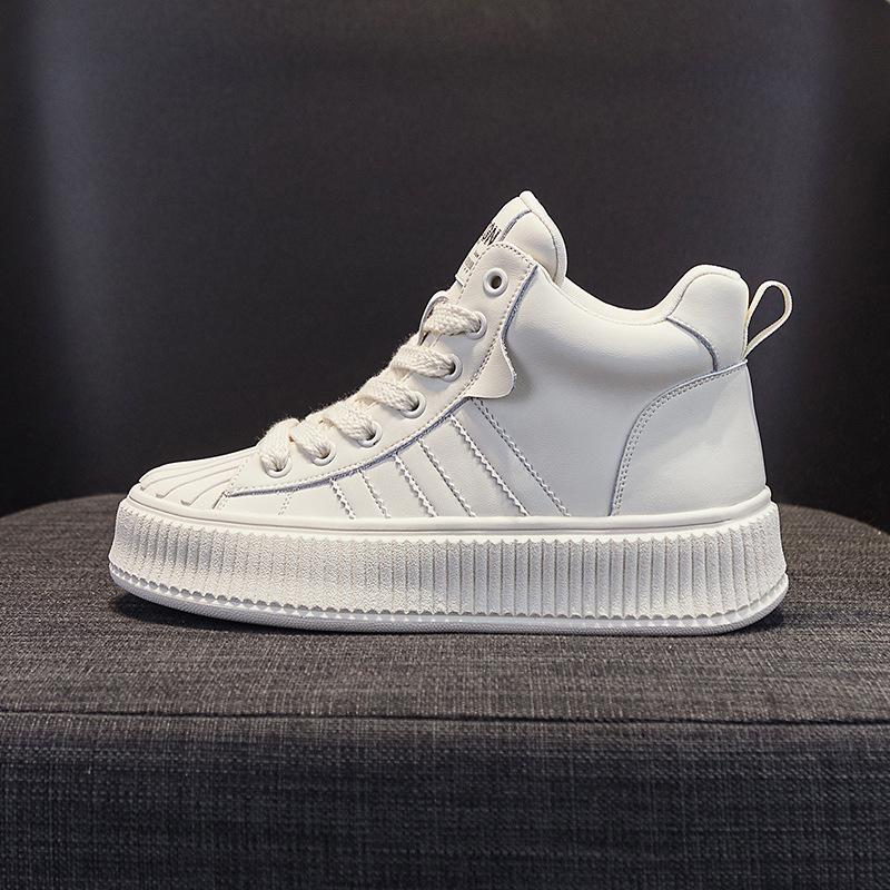 2025 podzim a zima nové vysoké boty kožené vnitřní zvýšení výšky ležérní bílé boty oblíbené sportovní korejská verze trendy Martensky dámské