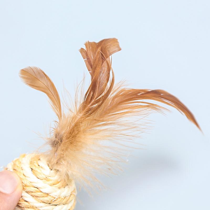 Cat sword hemp ball sisal scratch-resistant toy with feathers self-hi pet teasing cat ball cat toy pet supplies