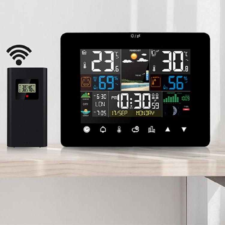 Weather Forecast Station Moon Phase Tides Tracking Wireless Sensor Color Display Temperature Humidity Monitor Alarm Clock